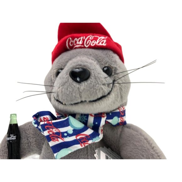 Coca-Cola 1999 Bean Bag Plush Seal in Striped Scarf & Knit Cap Coke - Picture 10 of 11